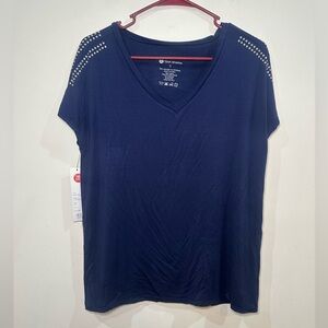 Tema Athletics Blue V-Neck Top With Shoulder Detail